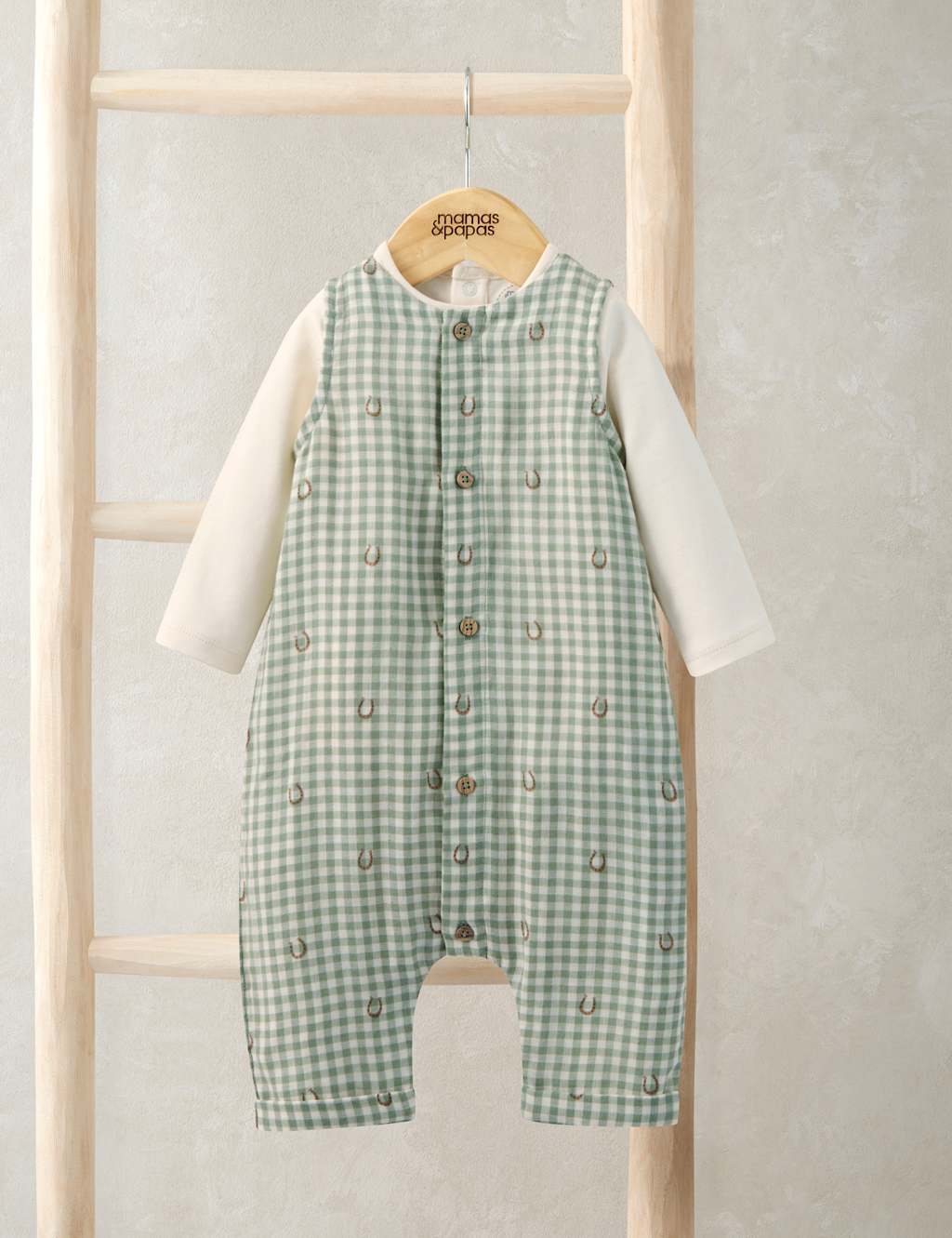 Mamas & Papas Boys 2 Piece Pure Cotton Gingham Outfit (0-12 Mths) - Newborn - 1 Months - Green - Available at M&S