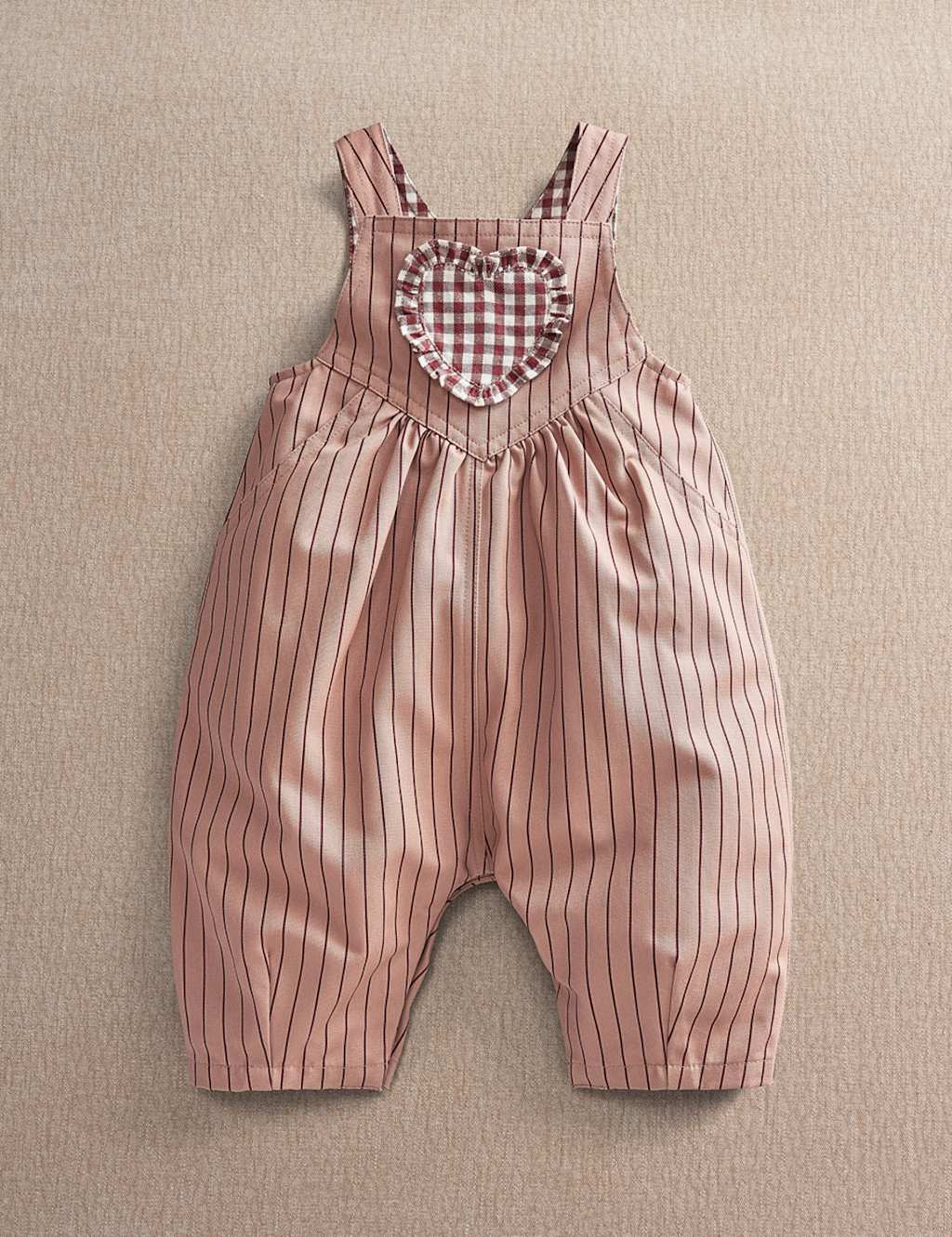 Mamas & Papas Girls Pure Cotton Heart Dungarees (0-24 Months) - 18-24 Months - Pink - Available at M&S