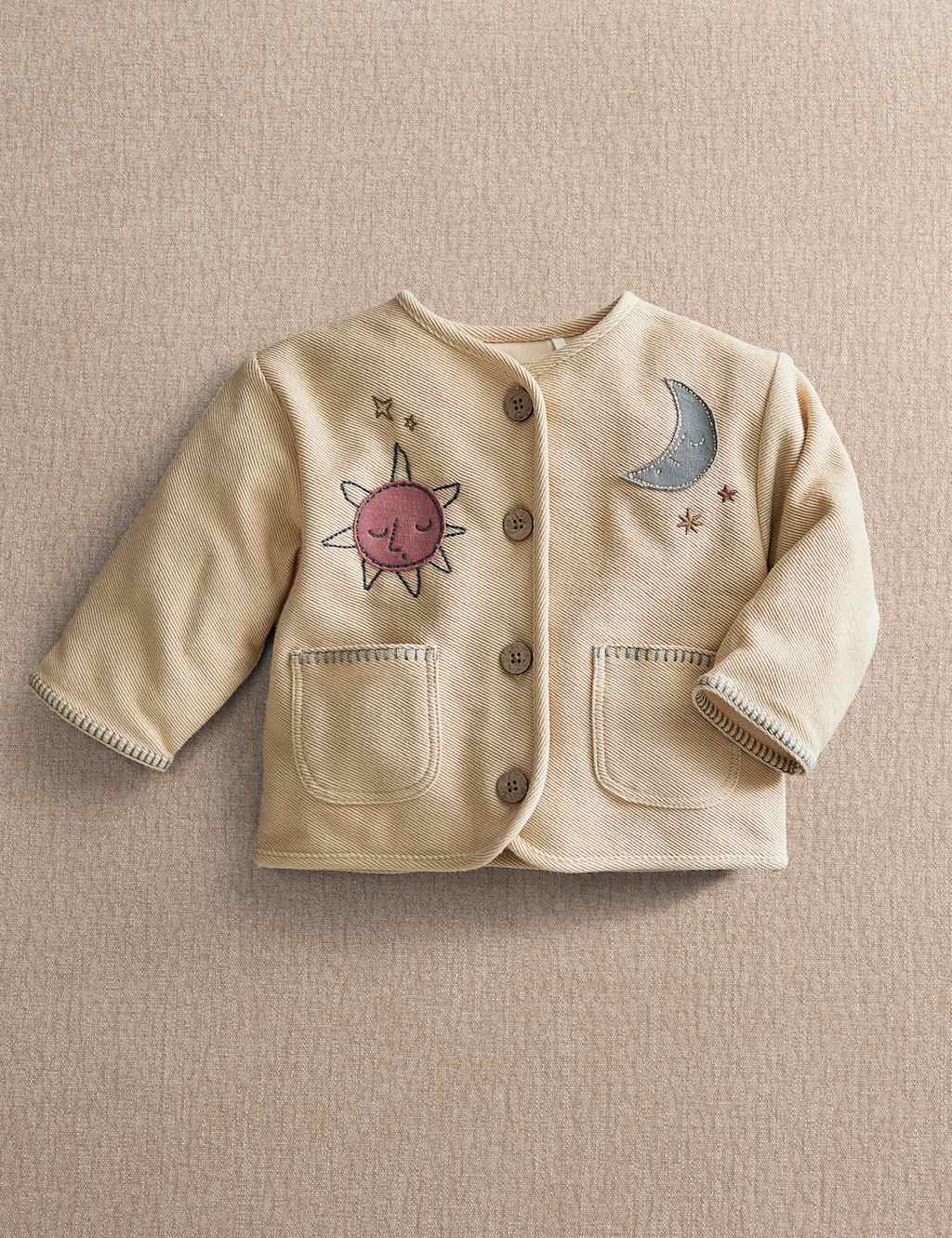 Mamas & Papas Kids Pure Cotton Embroidered Appliqué Jacket (0-24 Mths) - 12-18 Months - Cream - Available at M&S