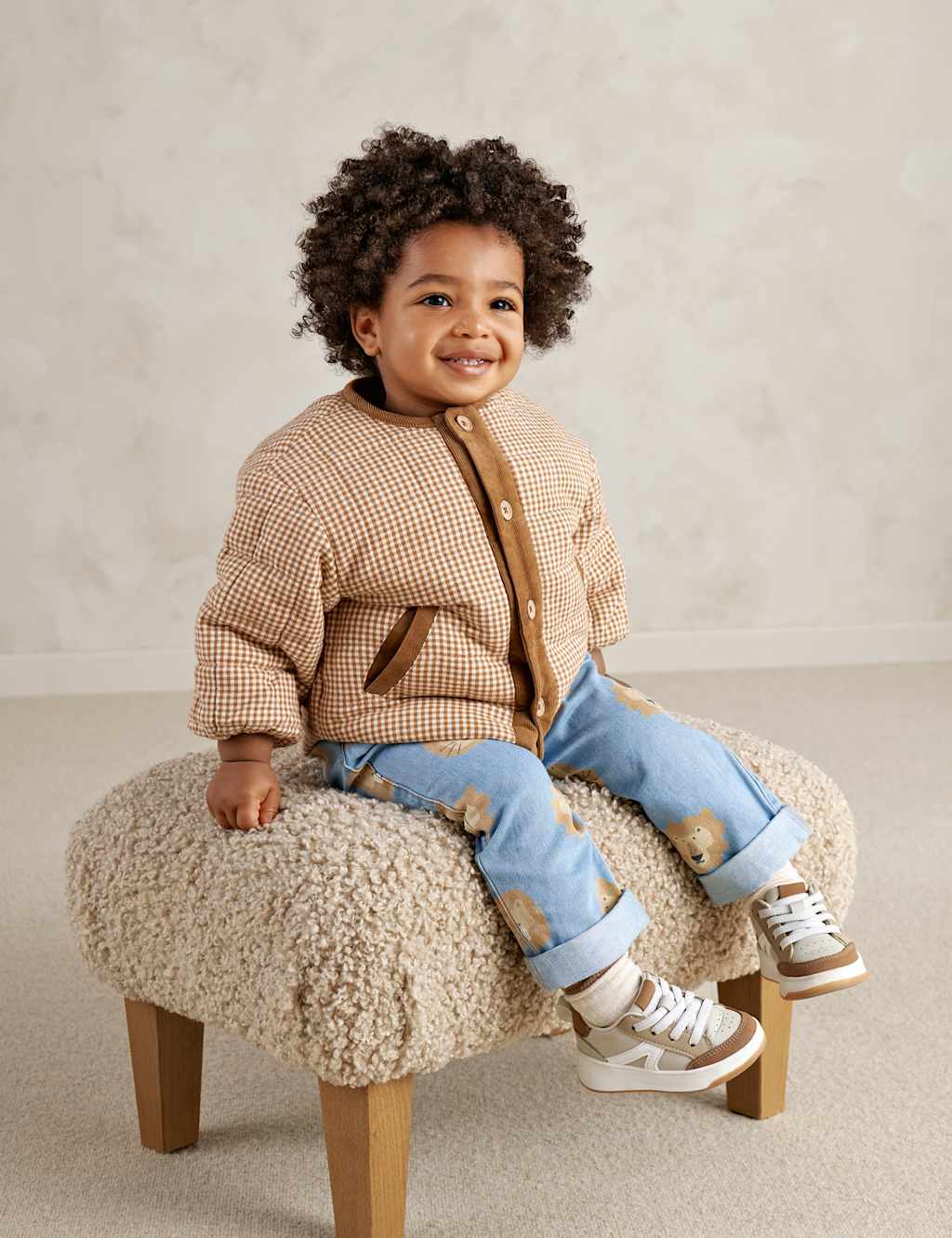 Mamas & Papas Boys Pure Cotton Gingham Quilted Jacket (2 Months - 3 Years) - 18-24 Months - Brown - Available at M&S