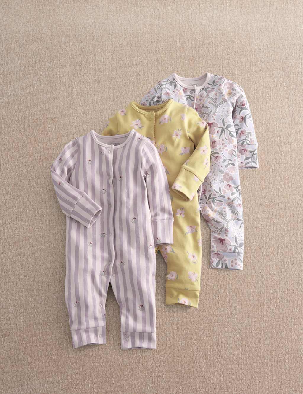 Mamas & Papas Girls 3 Pack Pure Cotton Floral Sleepsuits (0-24 Mths) - Newborn - 1 Months - Multi - Available at M&S