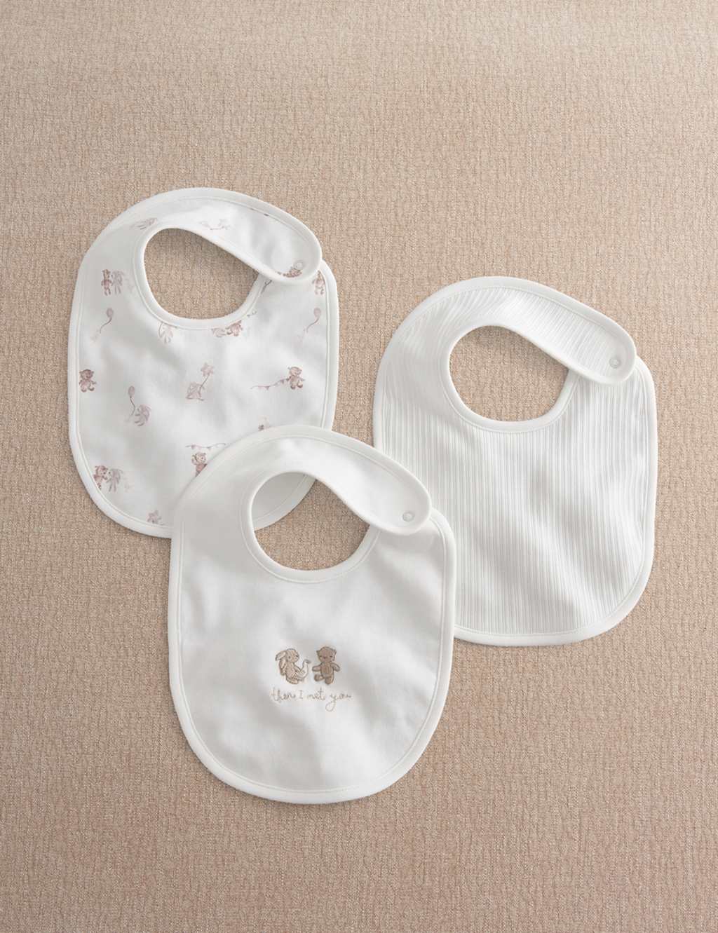 Mamas & Papas Kids 3 Pack Print Embroidery Ribbed Dribble Bibs - White - Available at M&S