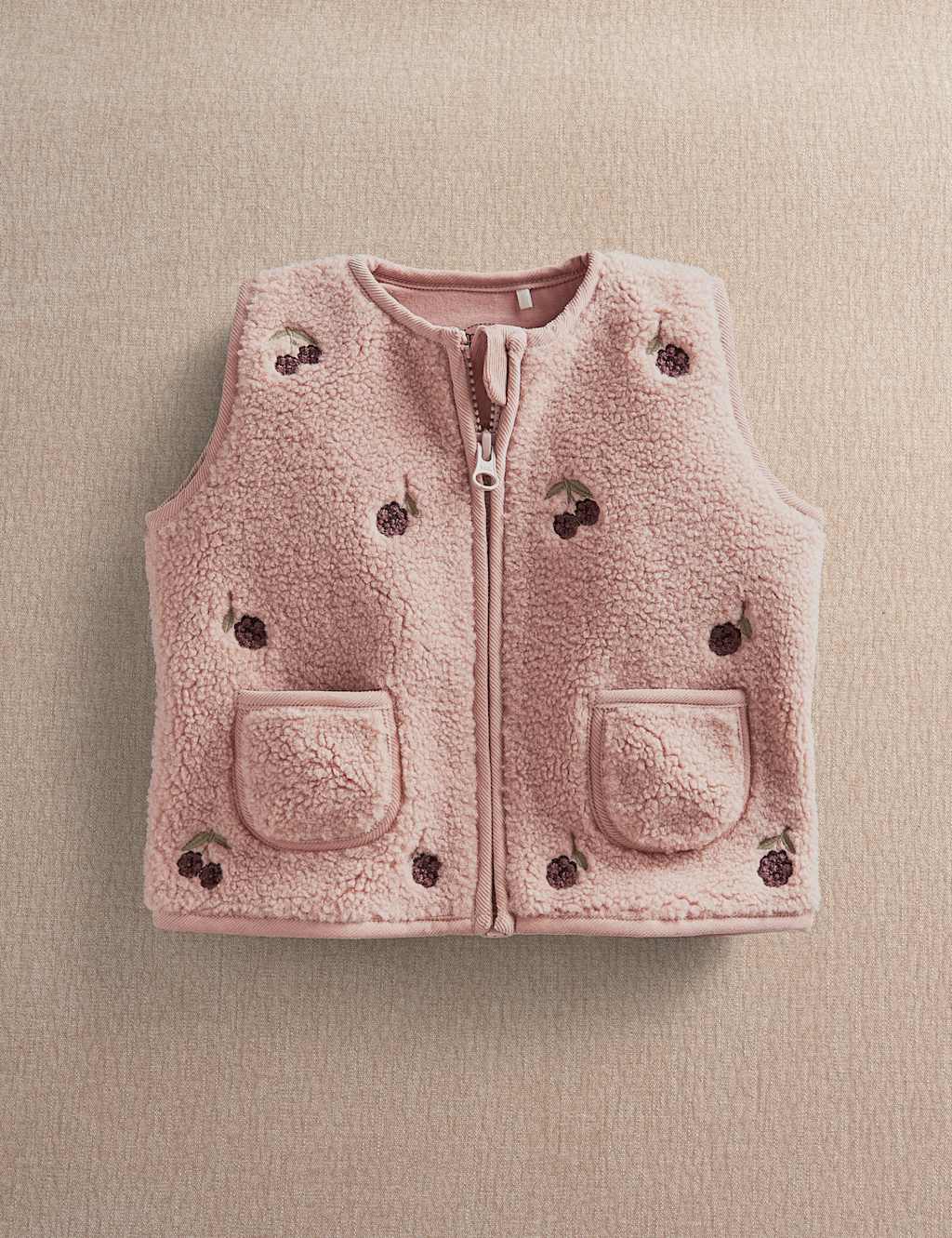 Mamas & Papas Girls Borg Embroidered Gilet (3 Months - 3 Years) - 3-6 Months - Pink - Available at M&S