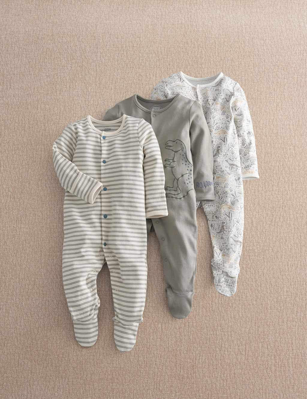 Mamas & Papas Boys 3 Pack Pure Cotton Patterned Sleepsuits (0-24 Mths) - 6-9 Months - Multi - Available at M&S