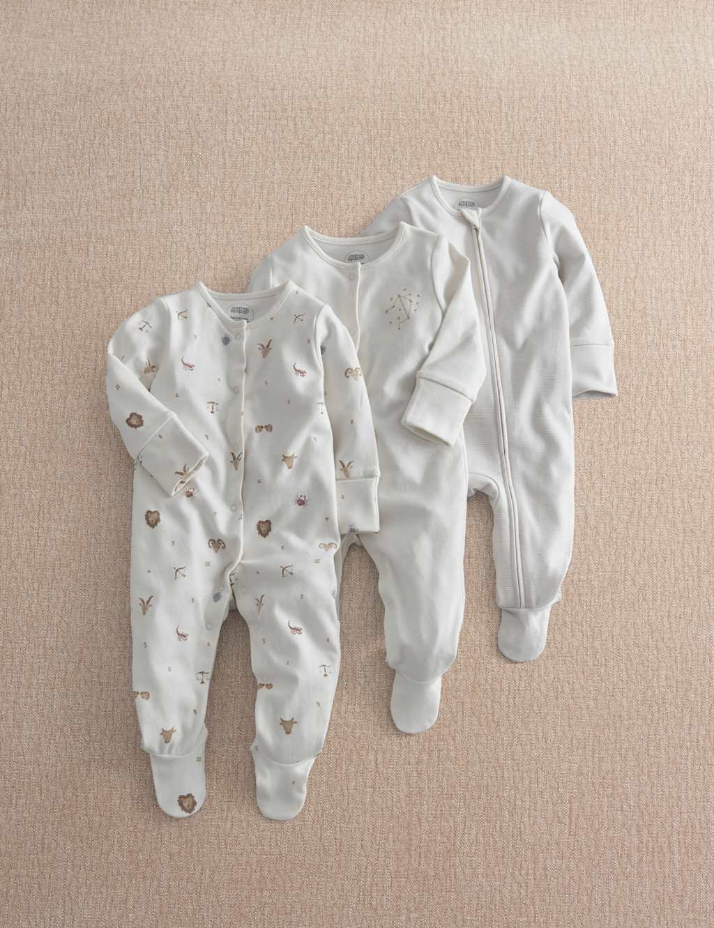 Mamas & Papas Kids 3 Pack Pure Cotton Horoscope Sleepsuits (0-24 Mths) - 6-9 Months - Multi - Available at M&S