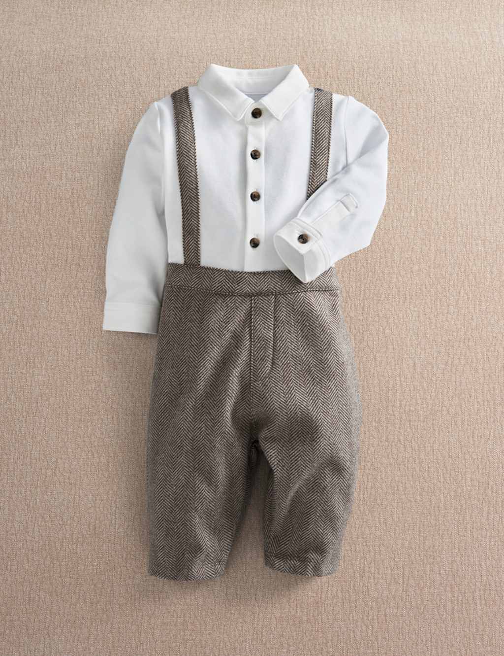Mamas & Papas Boys Houndstooth Mock Romper (0-18 Months) - Newborn - 1 Months - Brown - Available at M&S