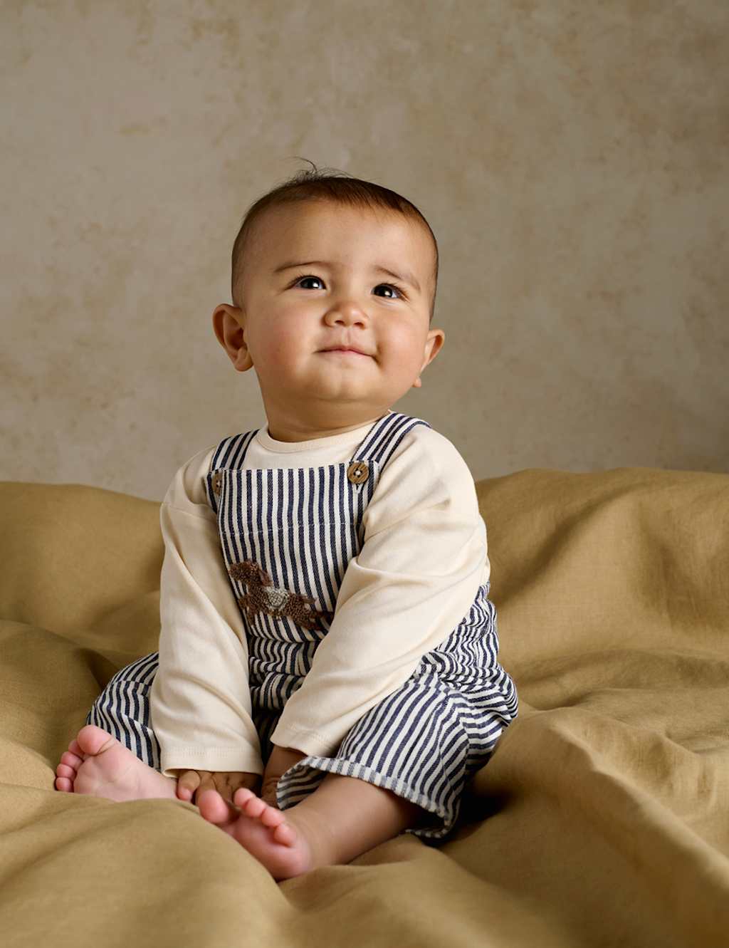Mamas & Papas Boys 2 Piece Pure Cotton Striped Dungarees Outfit (0-12 Mths) - Newborn - Blue - Available at M&S