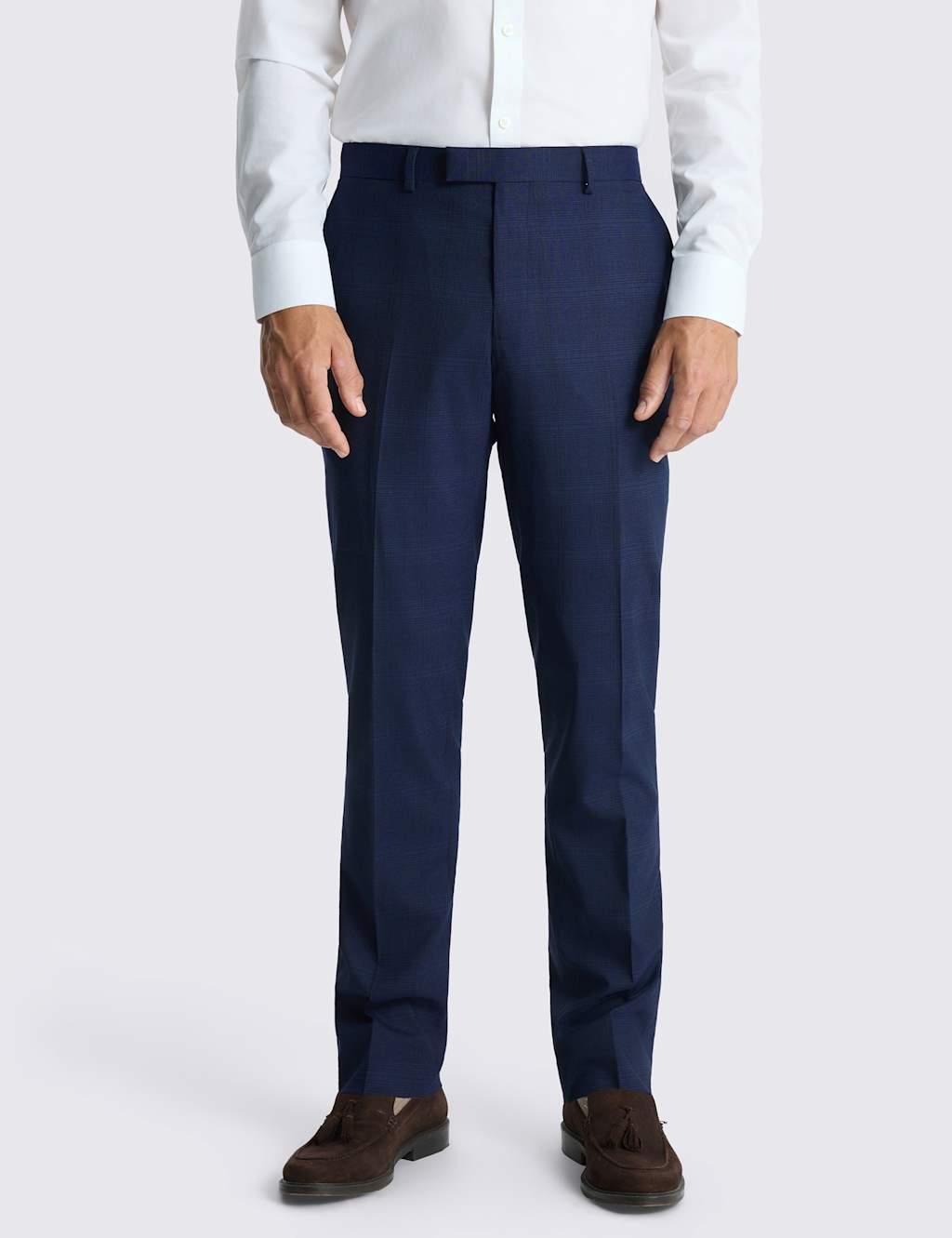 Moss Men's Slim Fit Micro Check Suit Trousers - 36 - Navy Mix - Available at M&S