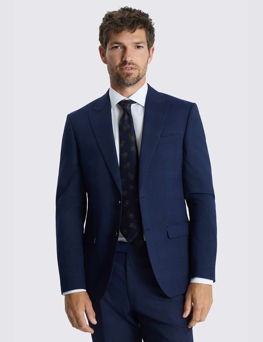 Moss Men's Slim Fit Check Stretch Suit Jacket - 44 - Navy - Available at M&S