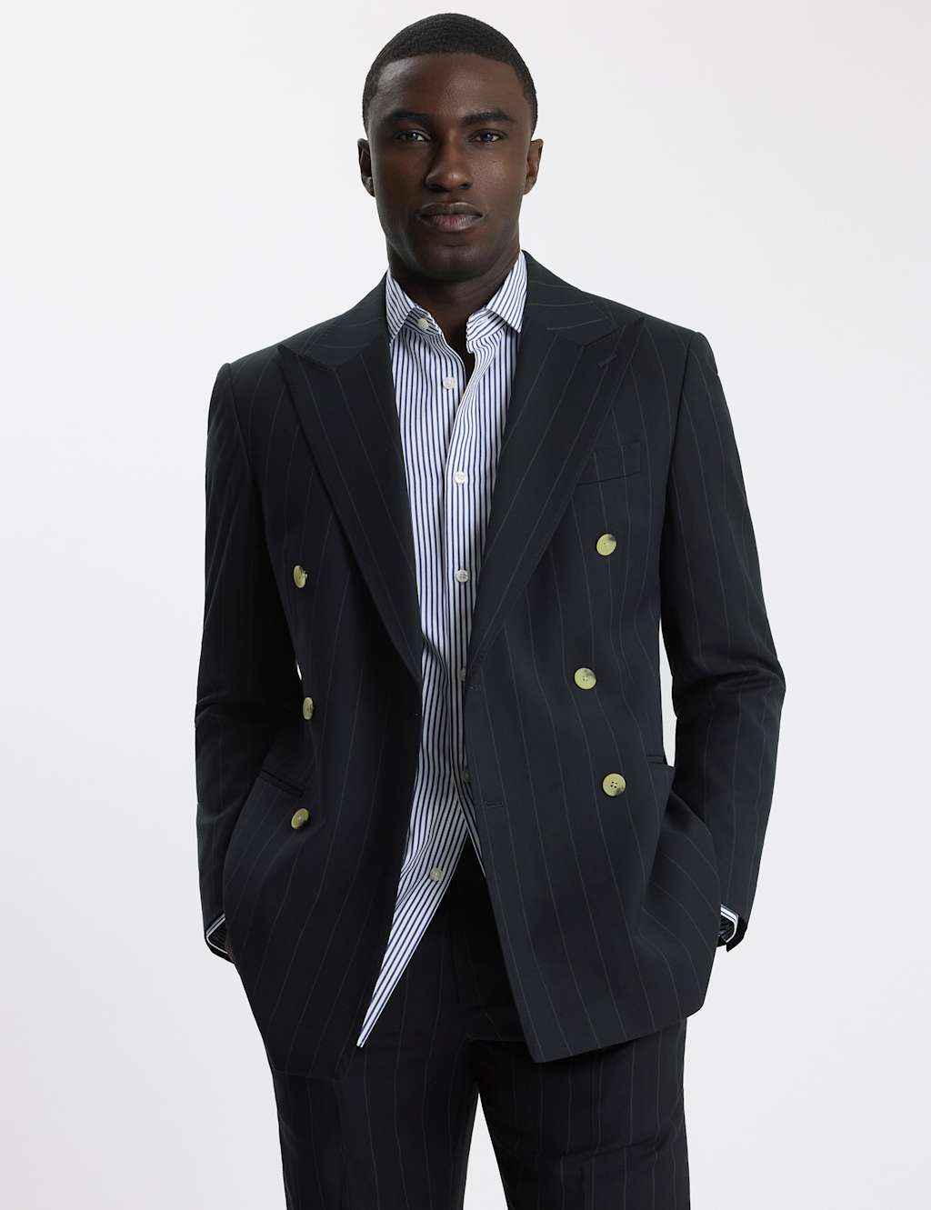 Moss Men's Tailored Fit Pinstripe Suit Jacket - 42 - Navy Mix - Available at M&S