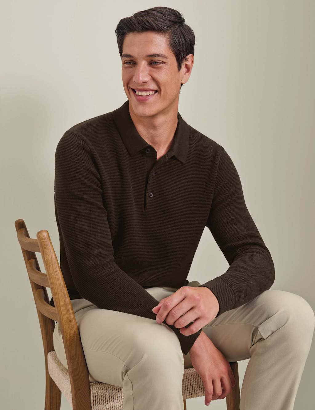 Charles Tyrwhitt Men's Pure Cotton Textured Knitted Polo Shirt - L - Chocolate - Available at M&S