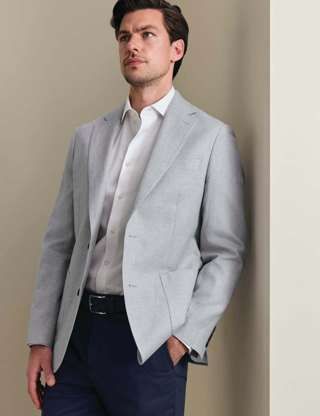 Charles Tyrwhitt Men's Slim Fit Linen Cotton Blend Suit Jacket - 38 - Silver Grey - Available at M&S