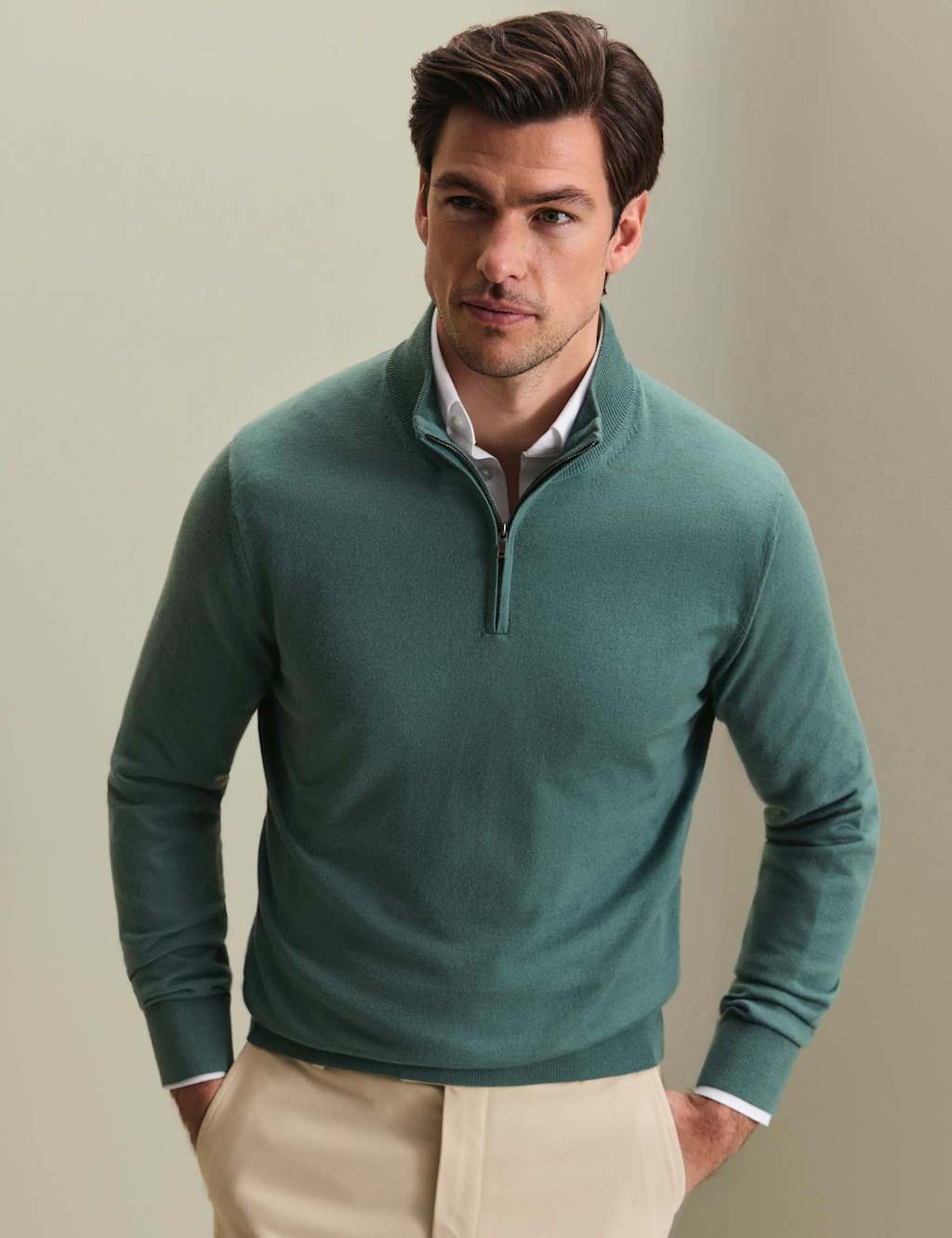 Charles Tyrwhitt Men's Pure Merino Wool Half Zip Jumper - 3XL - Teal Green - Available at M&S
