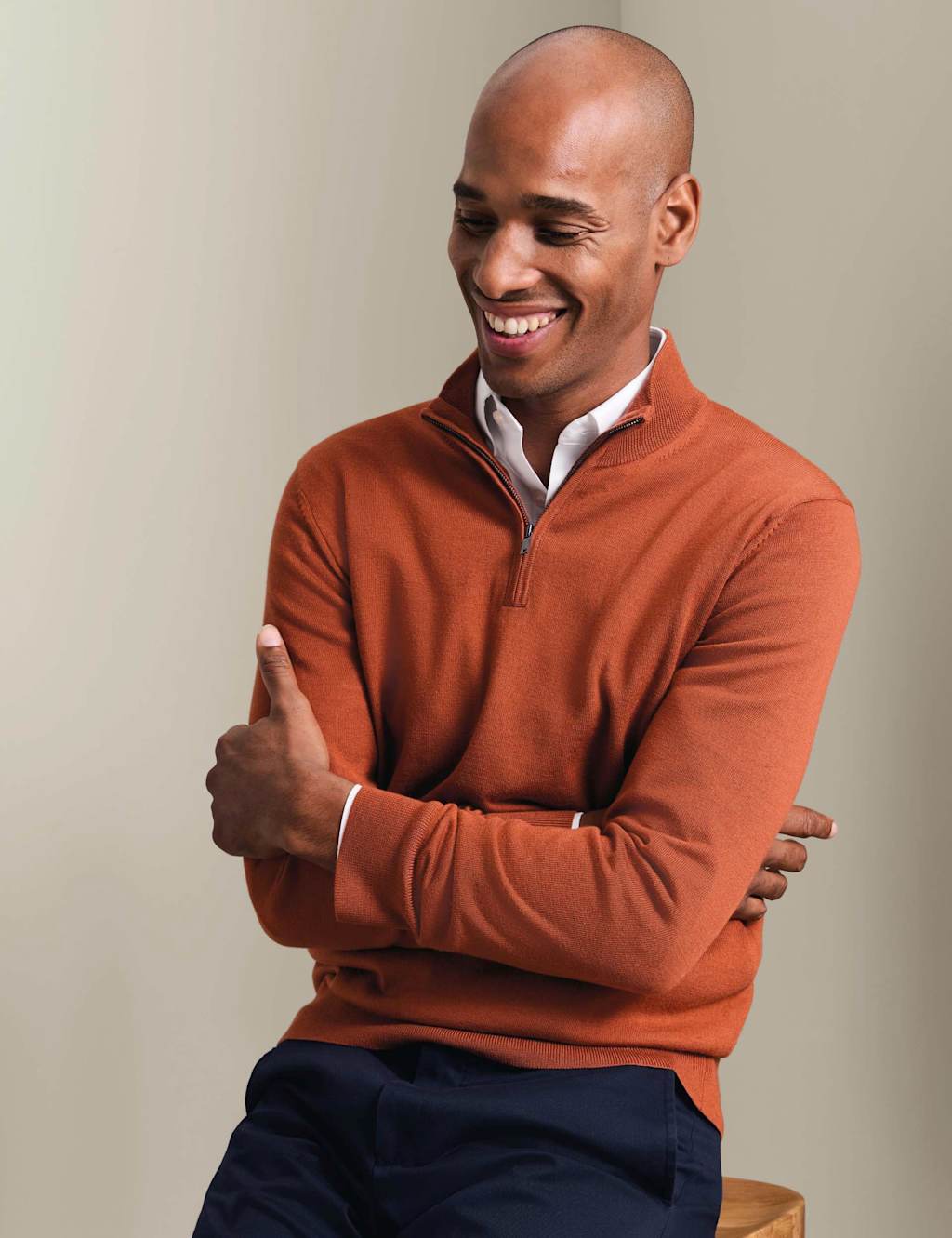 Charles Tyrwhitt Men's Pure Merino Wool Half Zip Jumper - M - Orange - Available at M&S