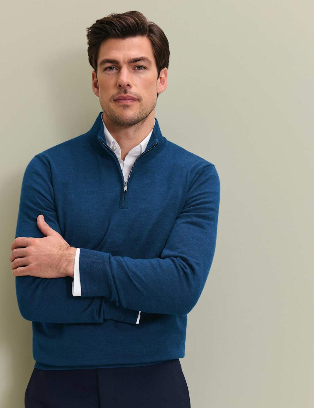 Charles Tyrwhitt Men's Pure Merino Wool Half Zip Jumper - M - Royal Blue - Available at M&S