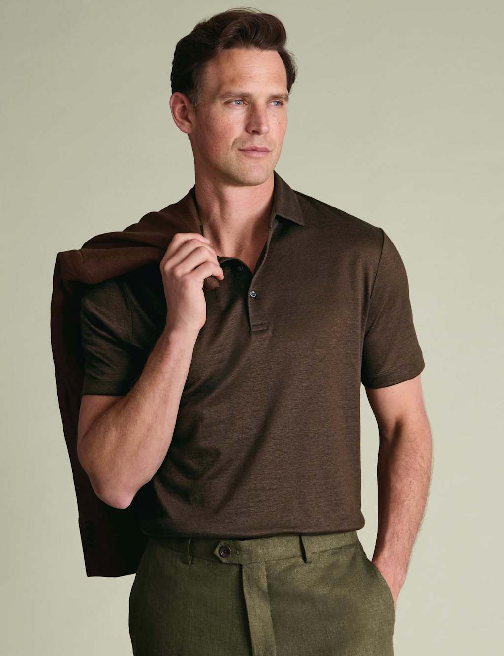 Charles Tyrwhitt Men's Pure Linen Polo Shirt - XS - Chocolate - Available at M&S