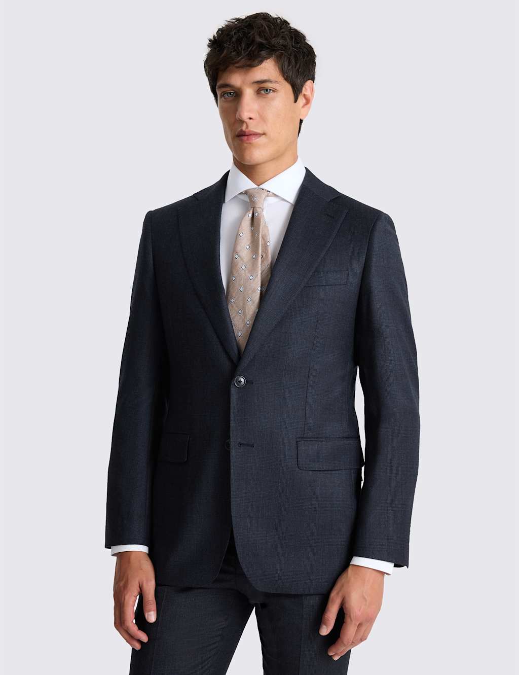 Moss Men's Tailored Fit Wool Rich Performance Check Suit Jacket - 38 - Navy Mix - Available at M&S