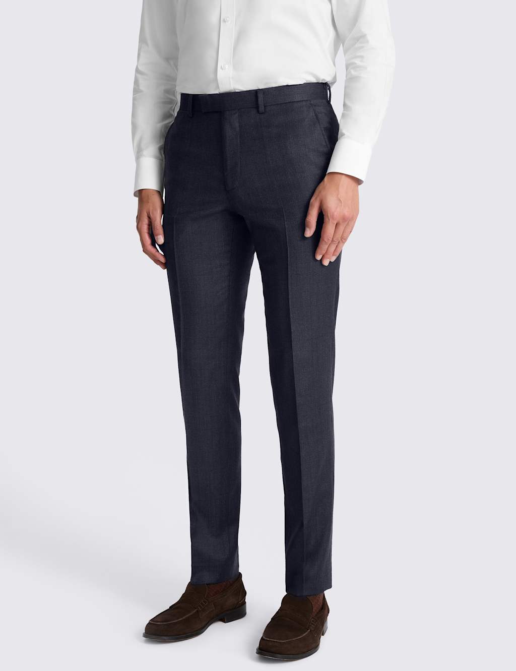 Moss Men's Tailored Fit Check Performance Suit Trousers - 38 - Navy Mix - Available at M&S