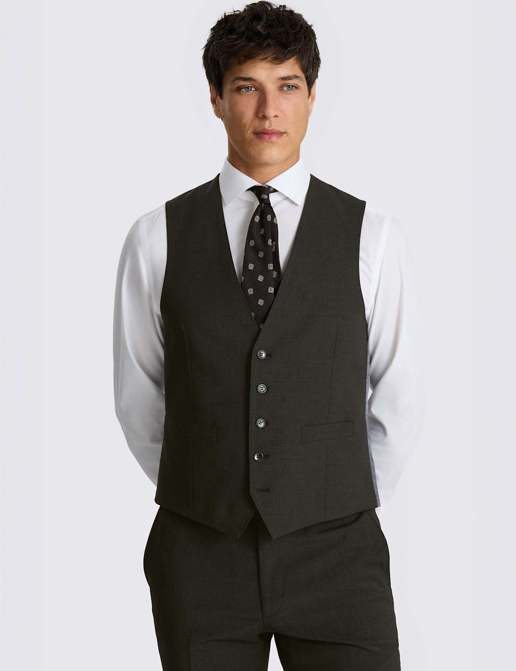 Moss Men's Tailored Fit Wool Rich Waistcoat - 50 - Charcoal - Available at M&S