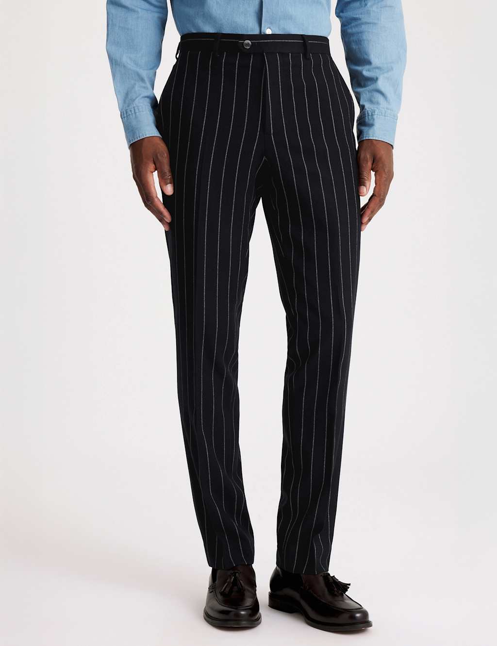 Moss Men's Tailored Fit Pinstripe Suit Trousers - 38 - Navy Mix - Available at M&S