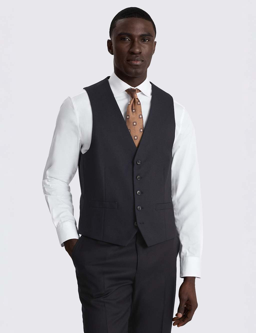Moss Men's Tailored Fit Pure Wool Twill Waistcoat - 38 - Navy - Available at M&S