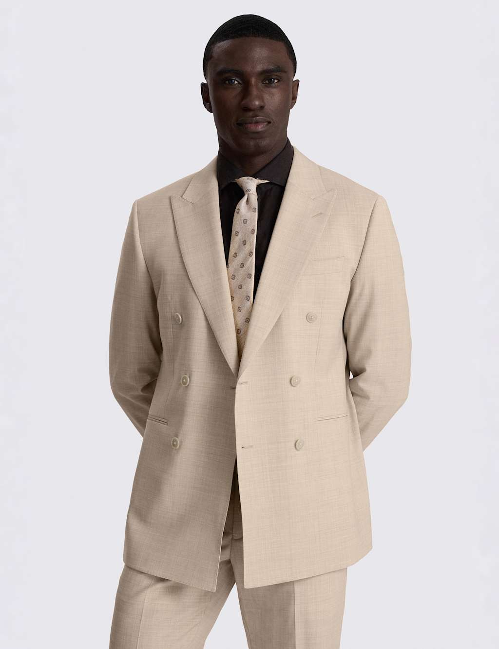 Moss Men's Tailored Fit Wool Rich Double Breasted Suit Jacket - 42 - Neutral - Available at M&S