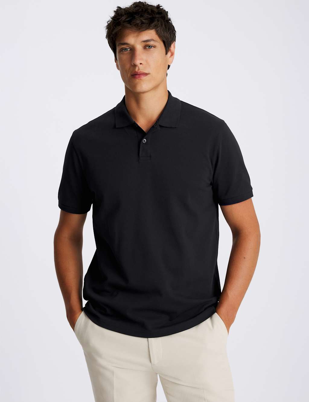 Moss Men's Cotton Rich Pique Polo Shirt - M - Navy - Available at M&S
