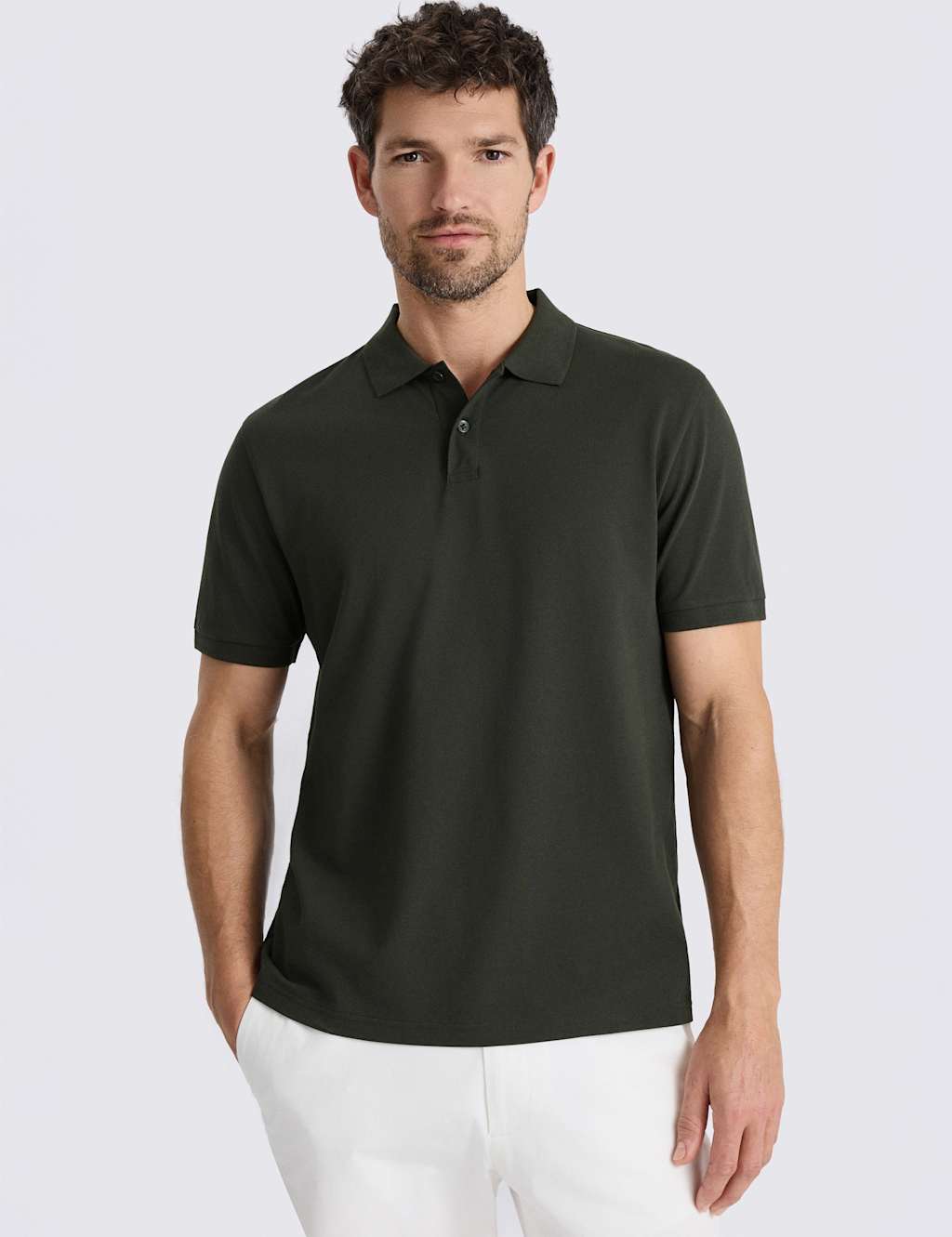 Moss Men's Cotton Rich Pique Polo Shirt - S - Khaki - Available at M&S