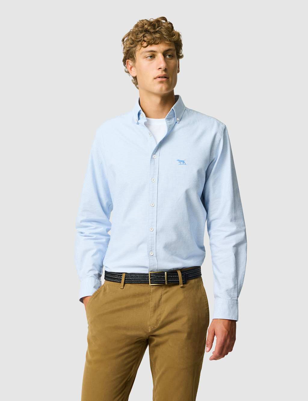 Rodd & Gunn Men's Slim Fit Pure Cotton Oxford Shirt - L - Light Blue Mix - Available at M&S