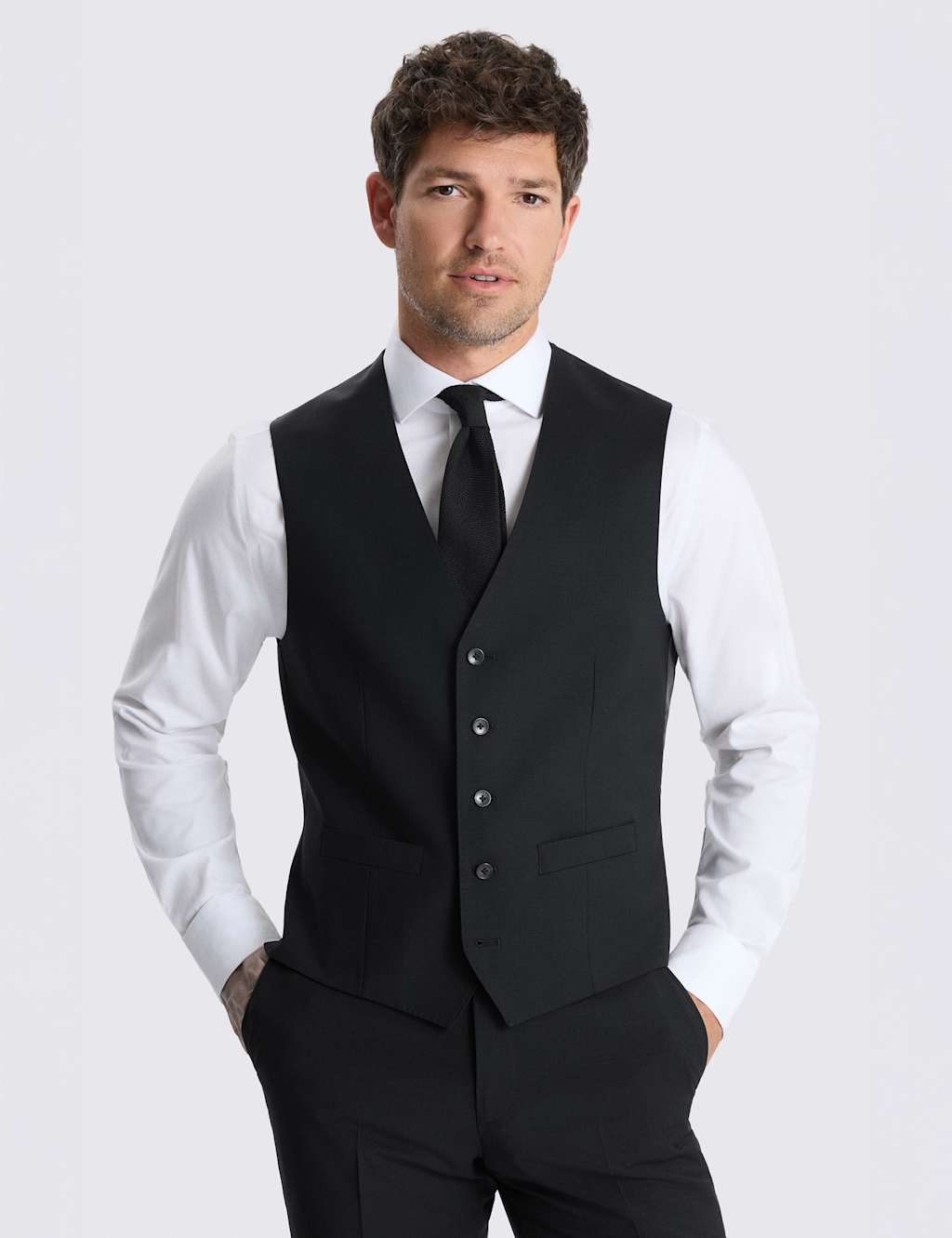 Moss Men's Tailored Fit Wool Rich Performance Waistcoat - 50 - Black - Available at M&S
