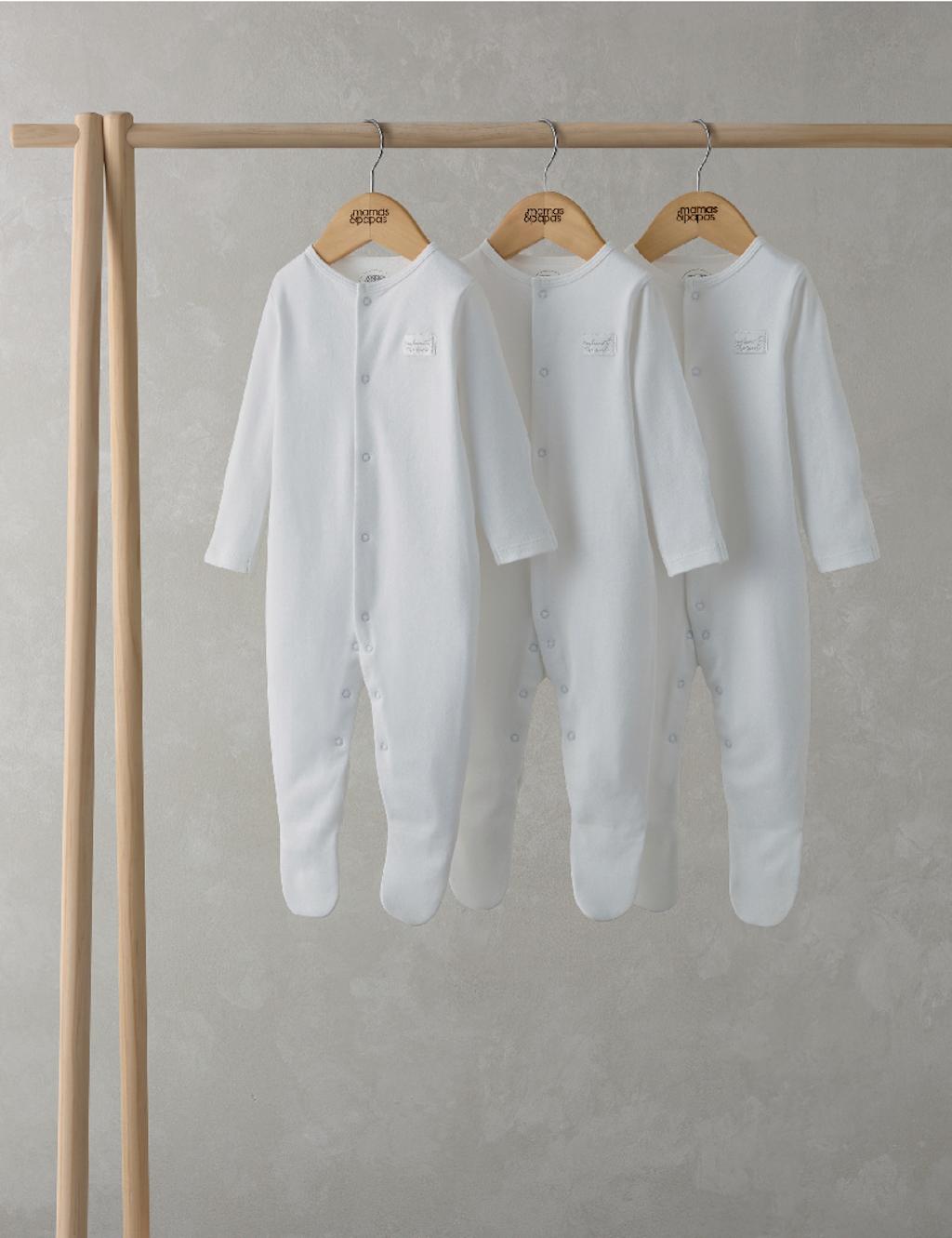 Mamas & Papas Kids 3 Pack Pure Cotton Welcome Sleepsuits (0-24 Mths) - 9-12 Months - White - Available at M&S