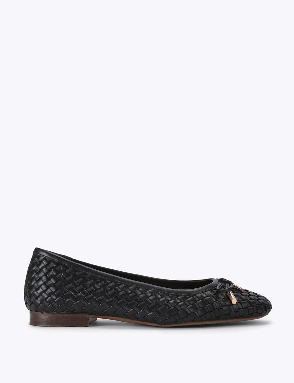 Kurt Geiger Women's Leather Woven Bow Flat Ballet Pumps - 3 - Black - Available at M&S
