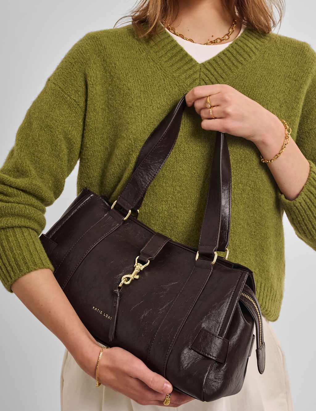 Katie Loxton Women's Faux Leather Shoulder Bag - Chocolate - Available at M&S