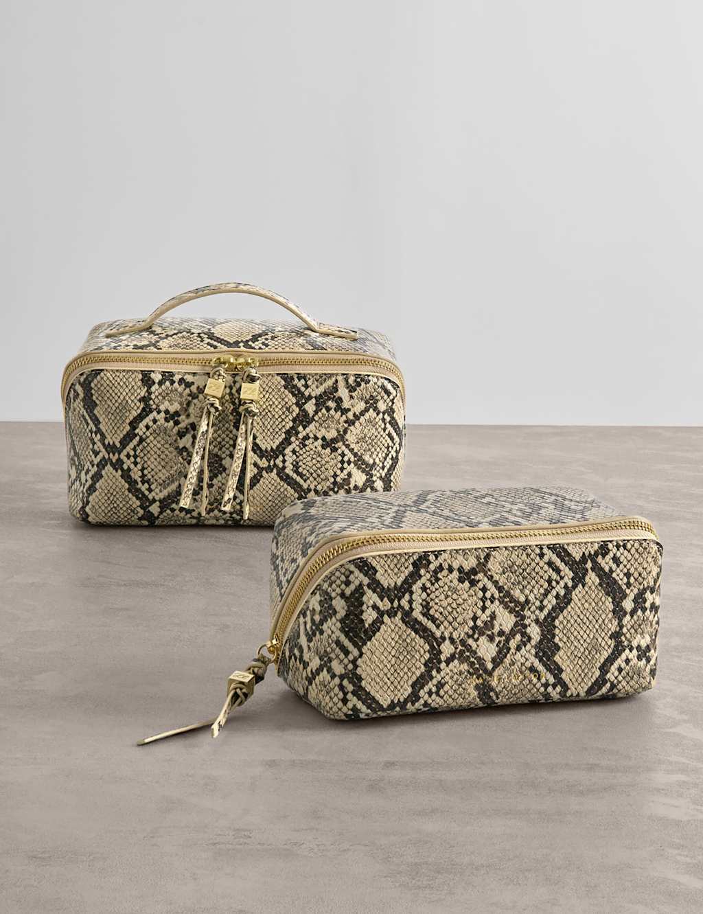 Katie Loxton Women's Faux Leather Snake Fold-Out Makeup Bag - Beige Mix - Available at M&S
