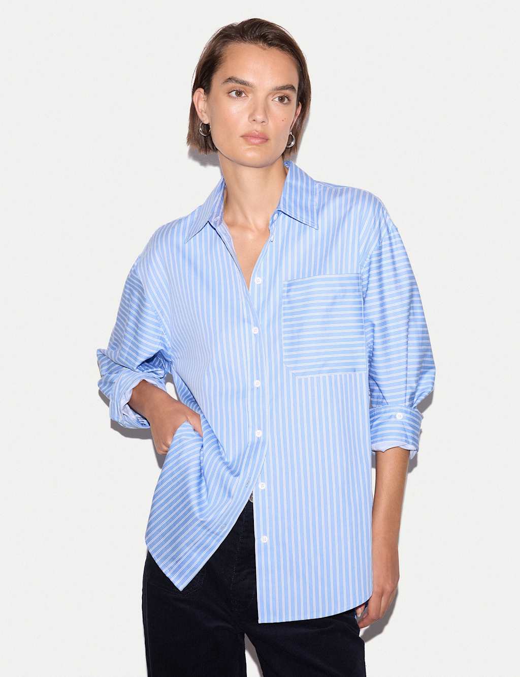 Jigsaw Women's Pure Cotton Striped Oversized Shirt - Small - Blue Mix - Available at M&S