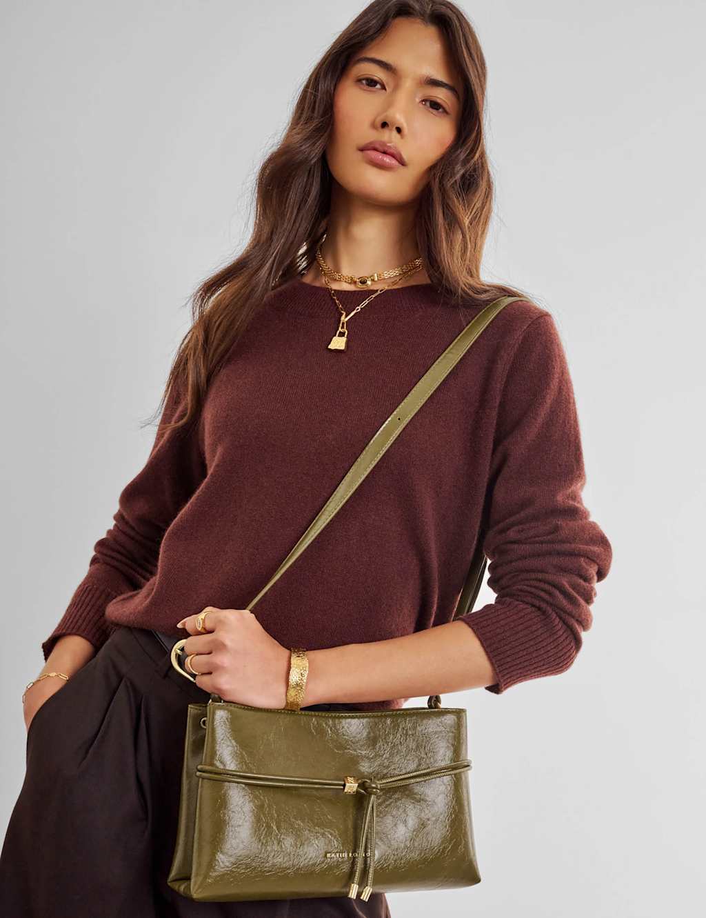 Katie Loxton Women's Faux Leather Cross Body Bag - Olive - Available at M&S