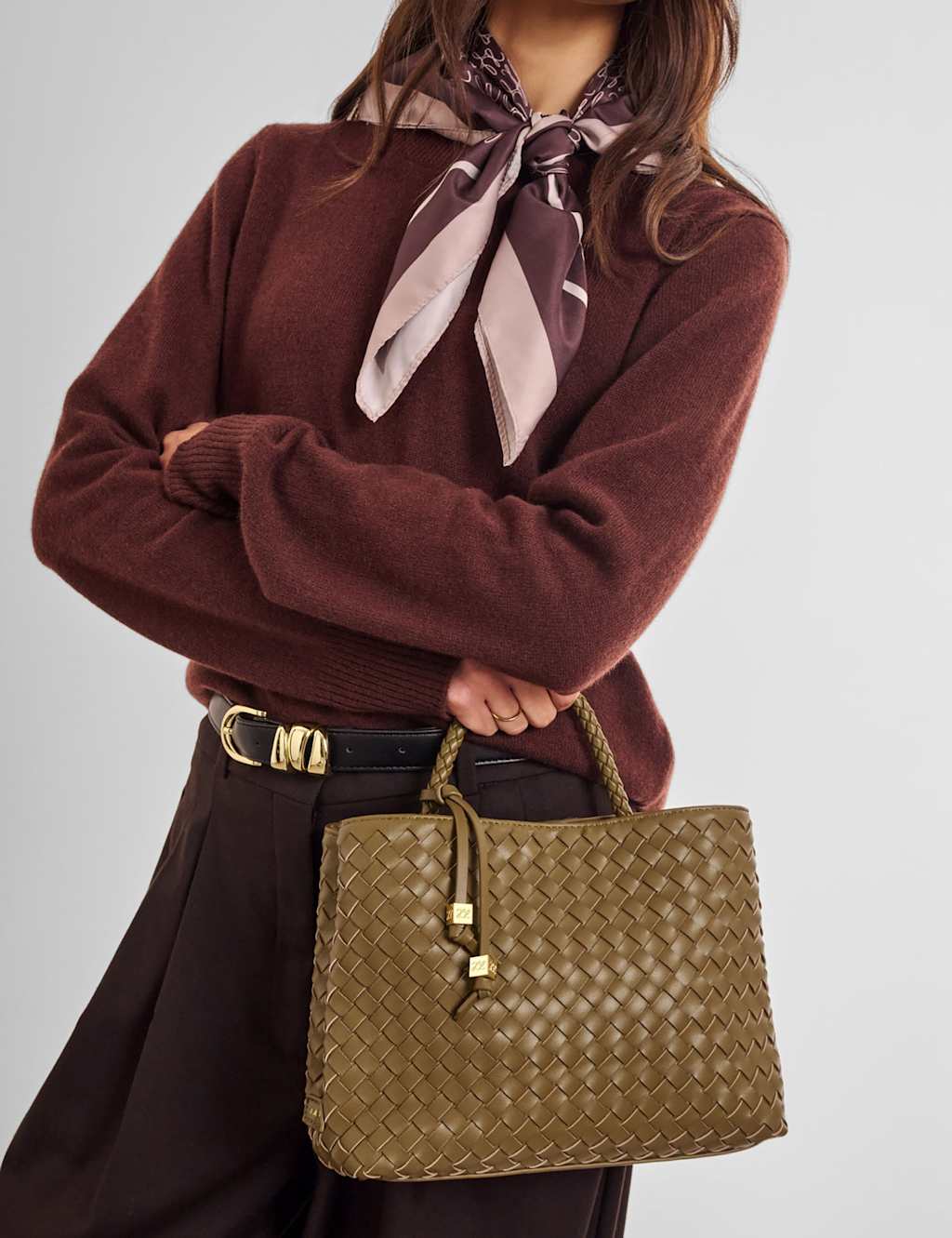 Katie Loxton Women's Faux Leather Woven Top Handle Grab Bag - Olive - Available at M&S