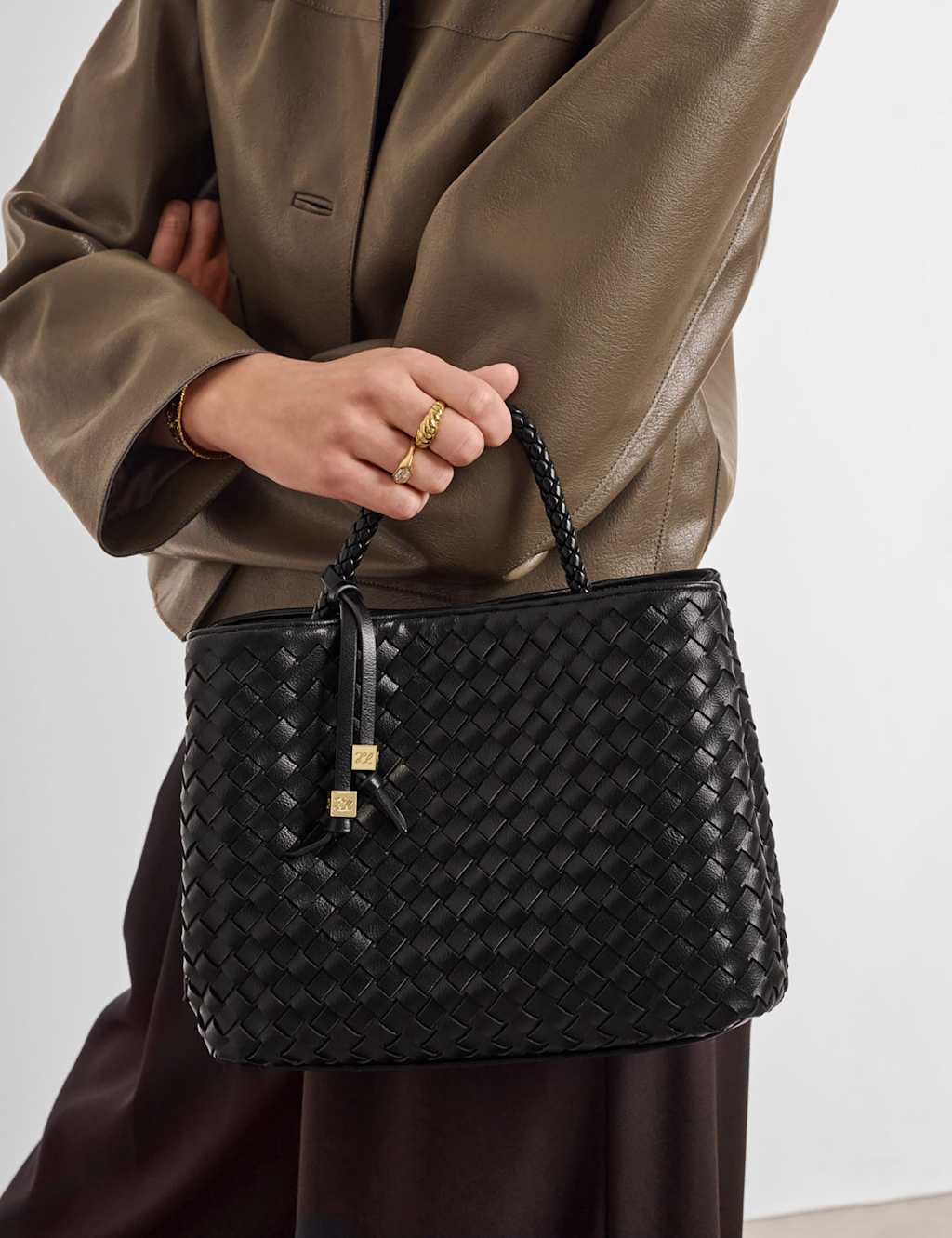 Katie Loxton Women's Faux Leather Woven Top Handle Grab Bag - Black - Available at M&S