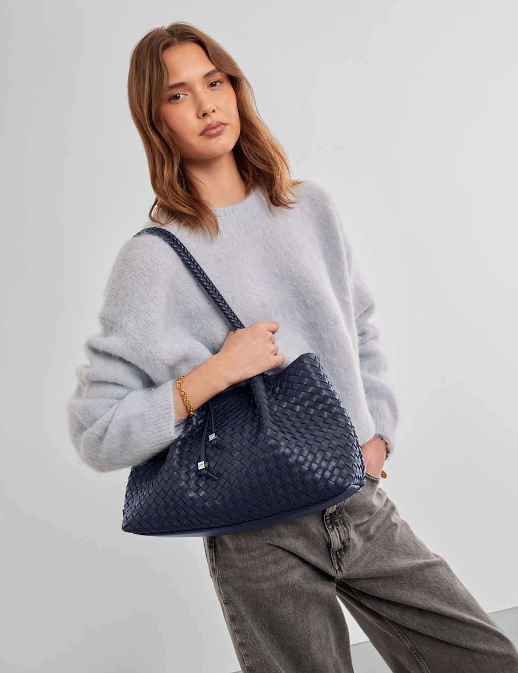 Katie Loxton Women's Faux Leather Woven Shoulder Tote Bag - Navy - Available at M&S