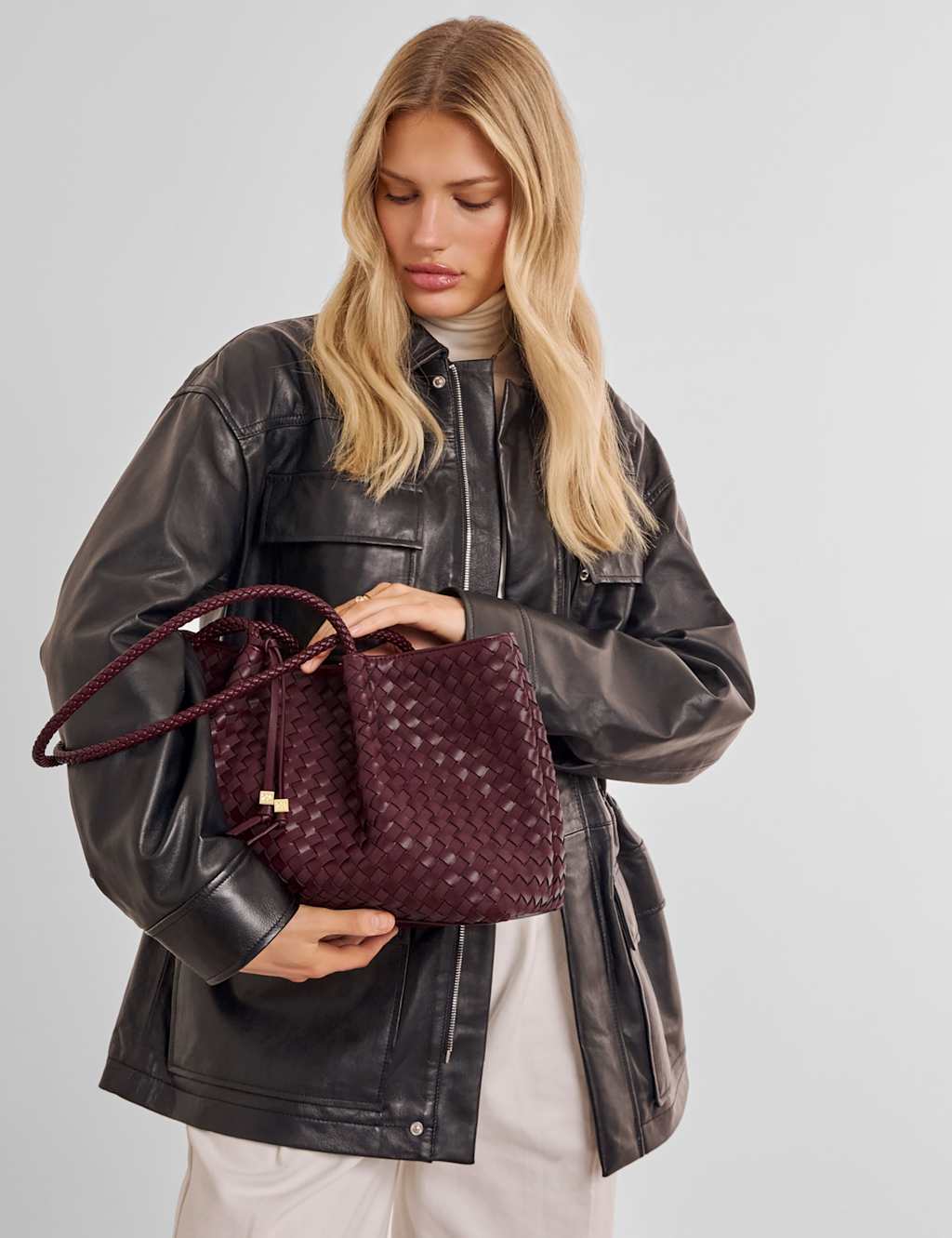 Katie Loxton Women's Faux Leather Woven Shoulder Tote Bag - Cherry Red - Available at M&S