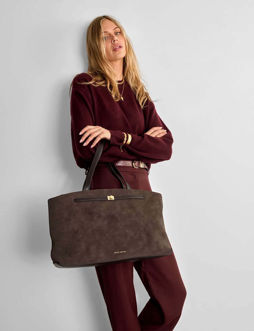 Katie Loxton Women's Faux Suede Top Handle Shoulder Tote Bag - Chocolate - Available at M&S
