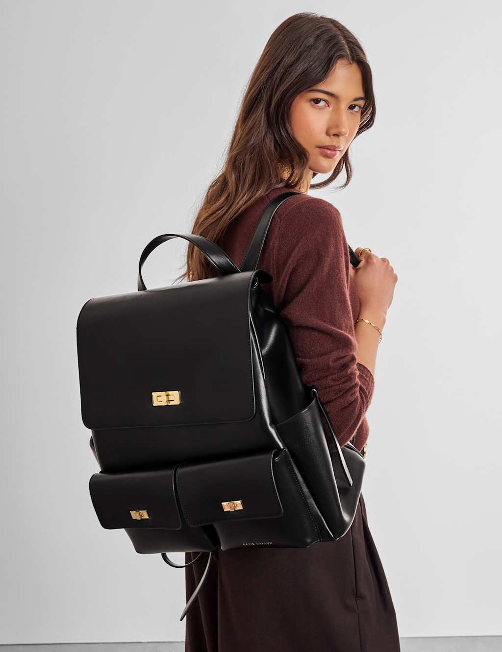 Katie Loxton Women's Faux Leather Twist Lock Work Backpack - Black - Available at M&S