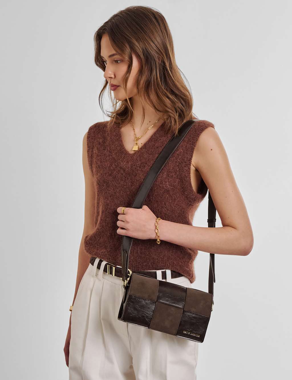Katie Loxton Women's Faux Leather Woven Cross Body Bag - Chocolate - Available at M&S
