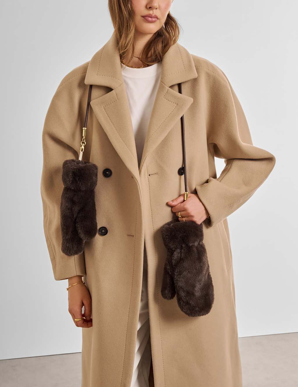 Katie Loxton Women's Faux Fur Mittens - Chocolate - Available at M&S