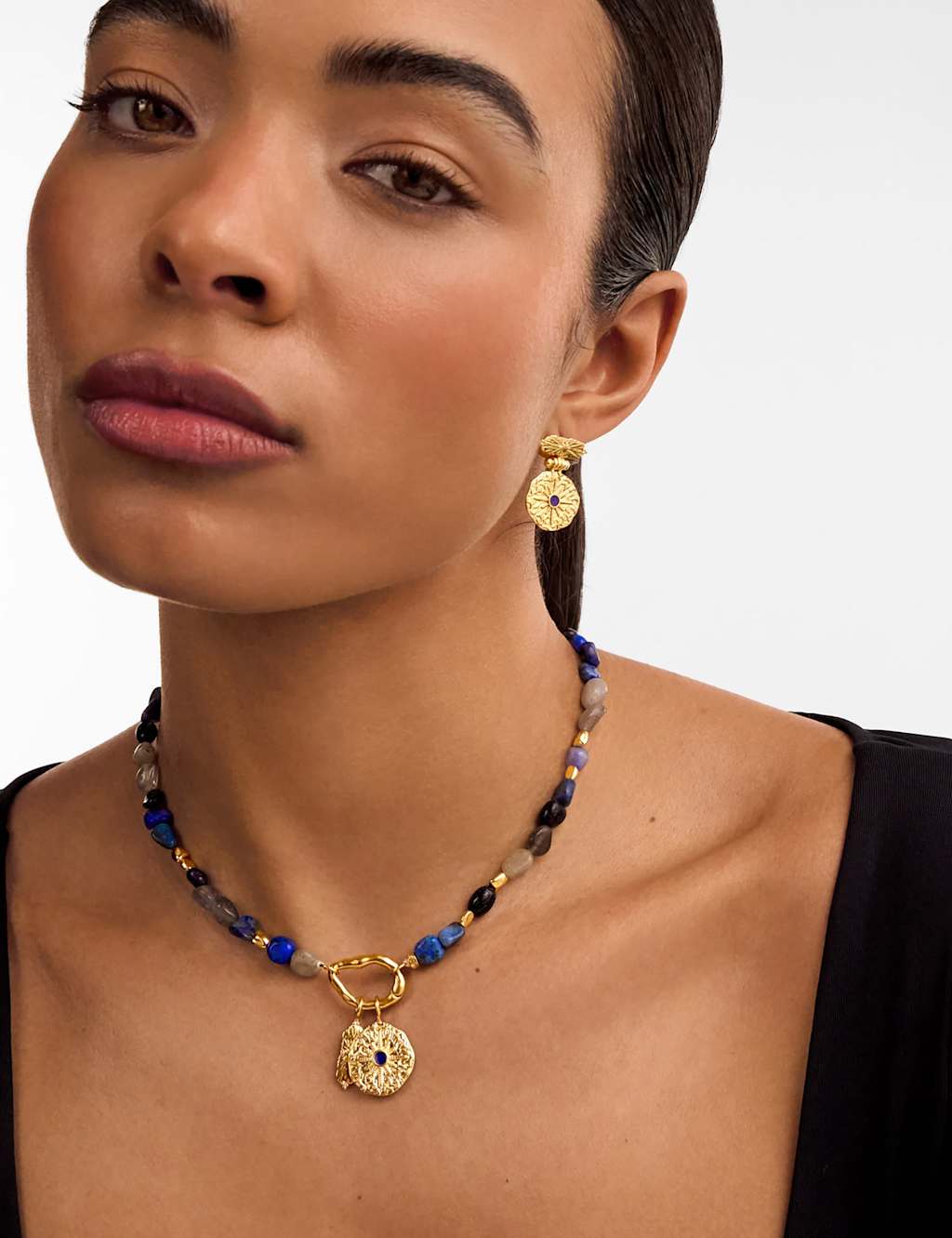 Katie Loxton Women's Short Gold Coated Blue Gemstone Necklace - Gold Mix - Available at M&S