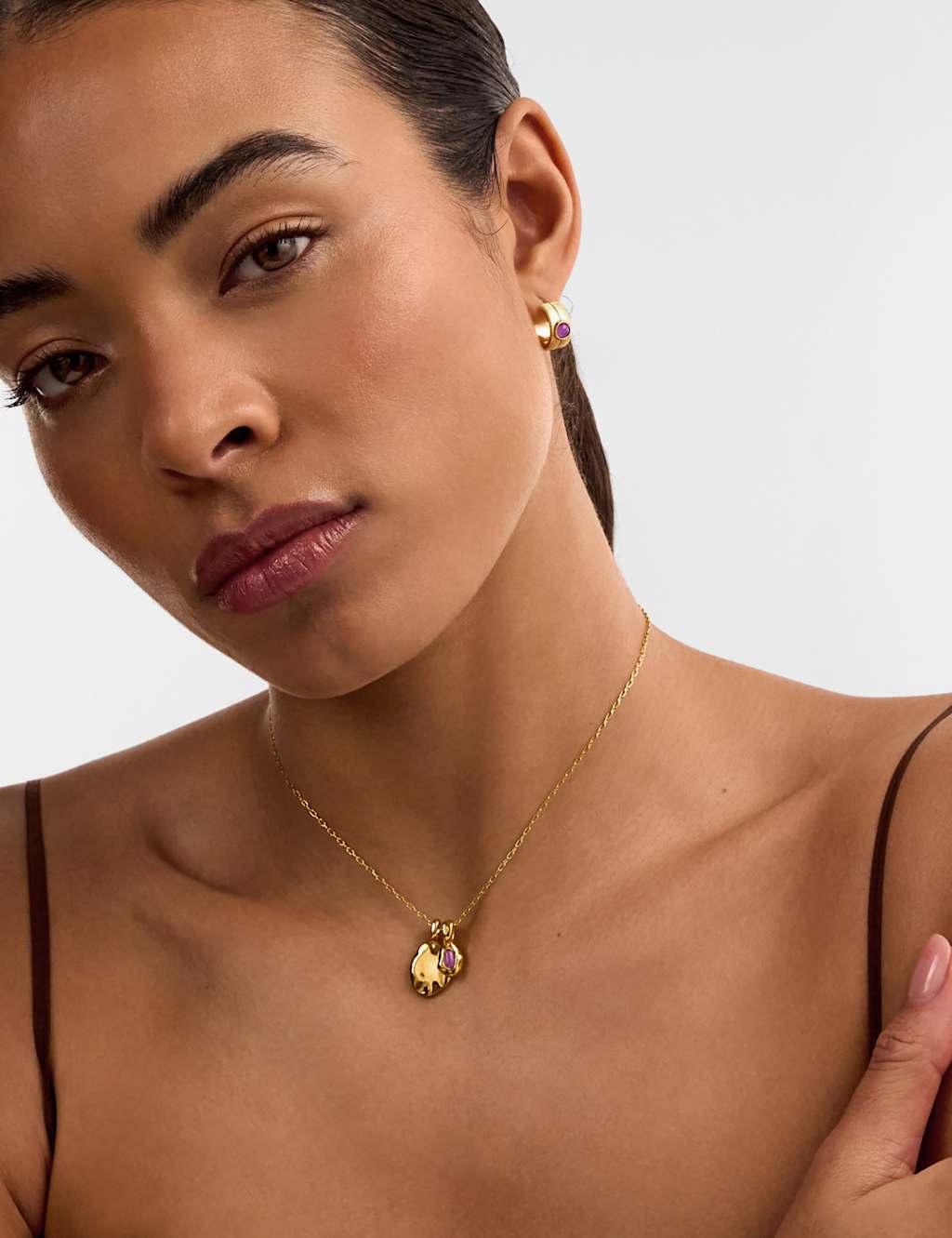 Katie Loxton Women's February Birthstone Amethyst Chain Necklace - Gold Mix - Available at M&S