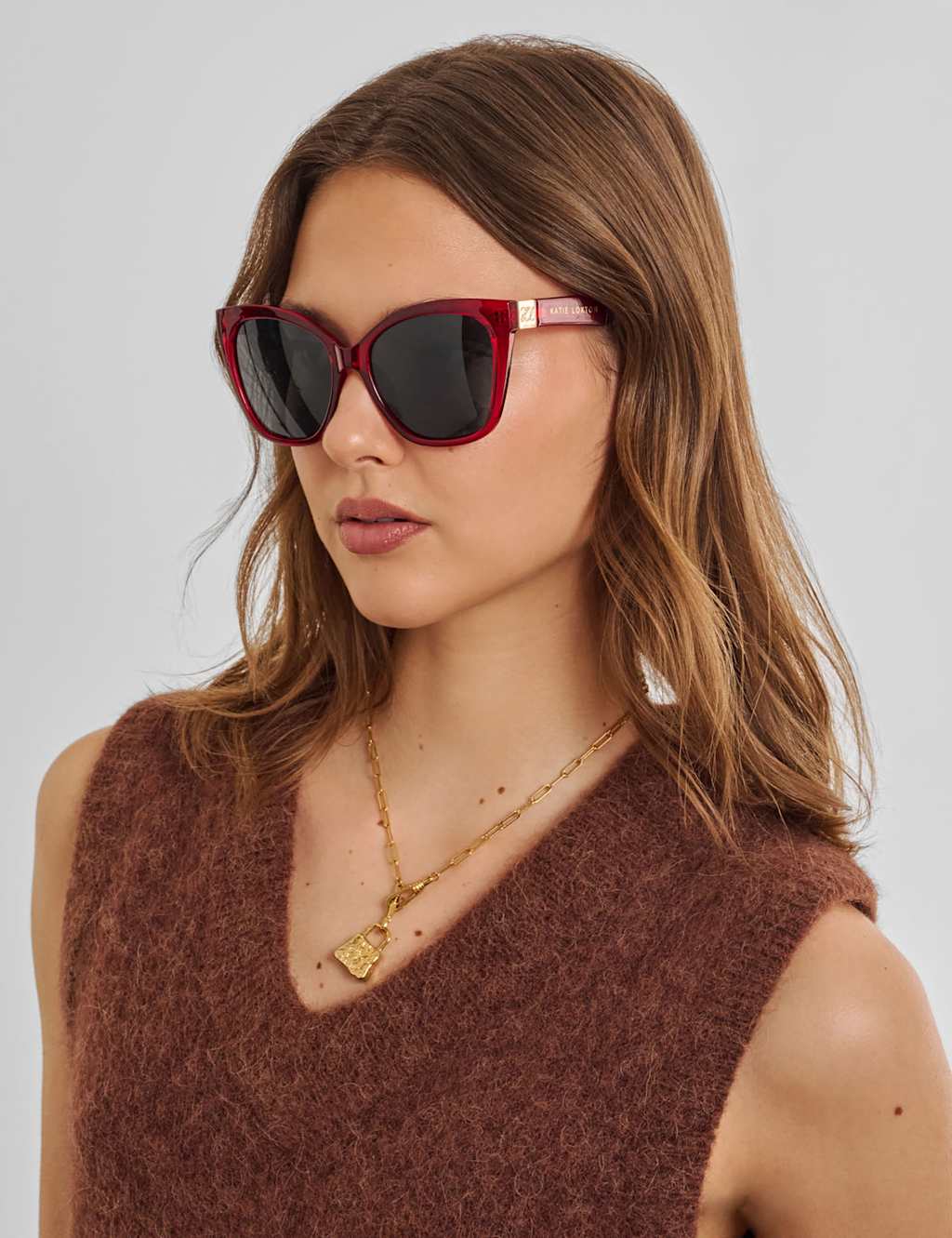 Katie Loxton Women's Oversized Cat Eye Sunglasses - Cherry Red - Available at M&S