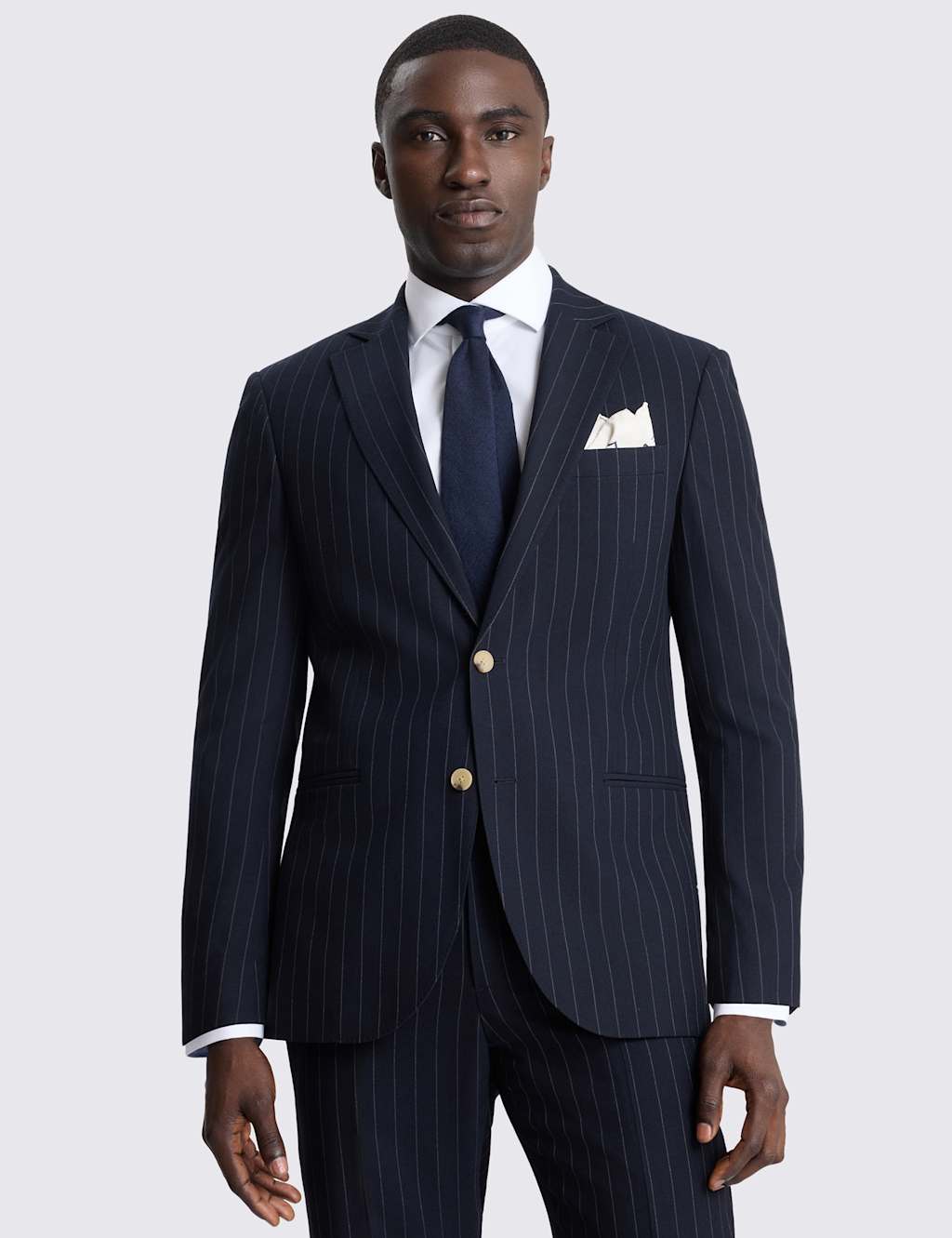 Moss Men's Tailored Fit Striped Stretch Suit Jacket - 48 - Navy Mix - Available at M&S