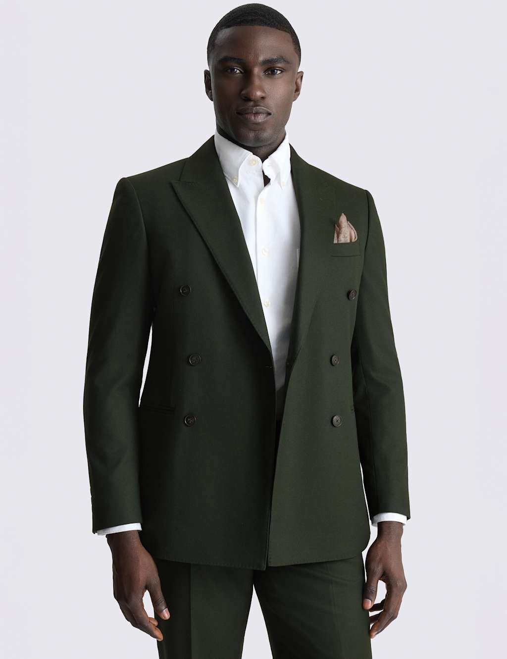 Moss Men's Slim Fit Double Breasted Suit Jacket - 48 - Khaki - Available at M&S