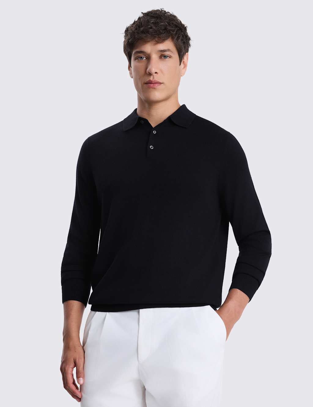 Moss Men's Merino Wool Rich Knitted Polo Shirt - M - Navy - Available at M&S